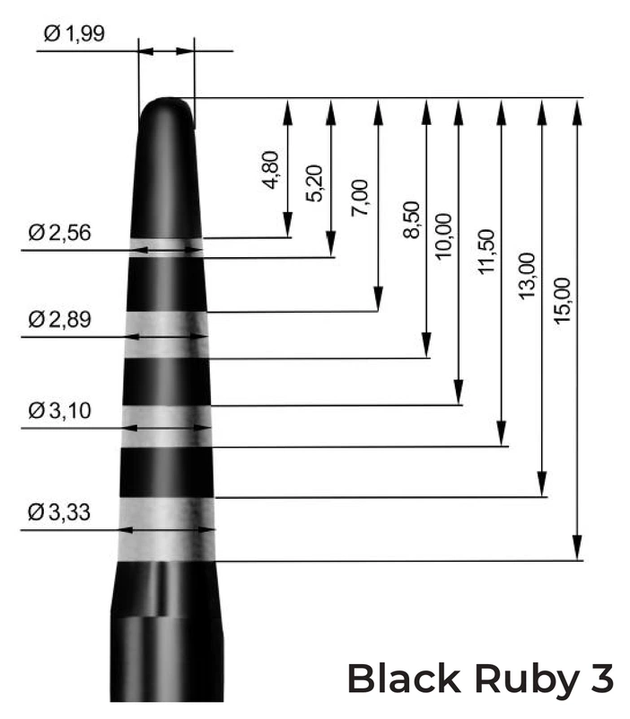 Disegno tecnico Black Ruby BR3 curved con quote dimensionali